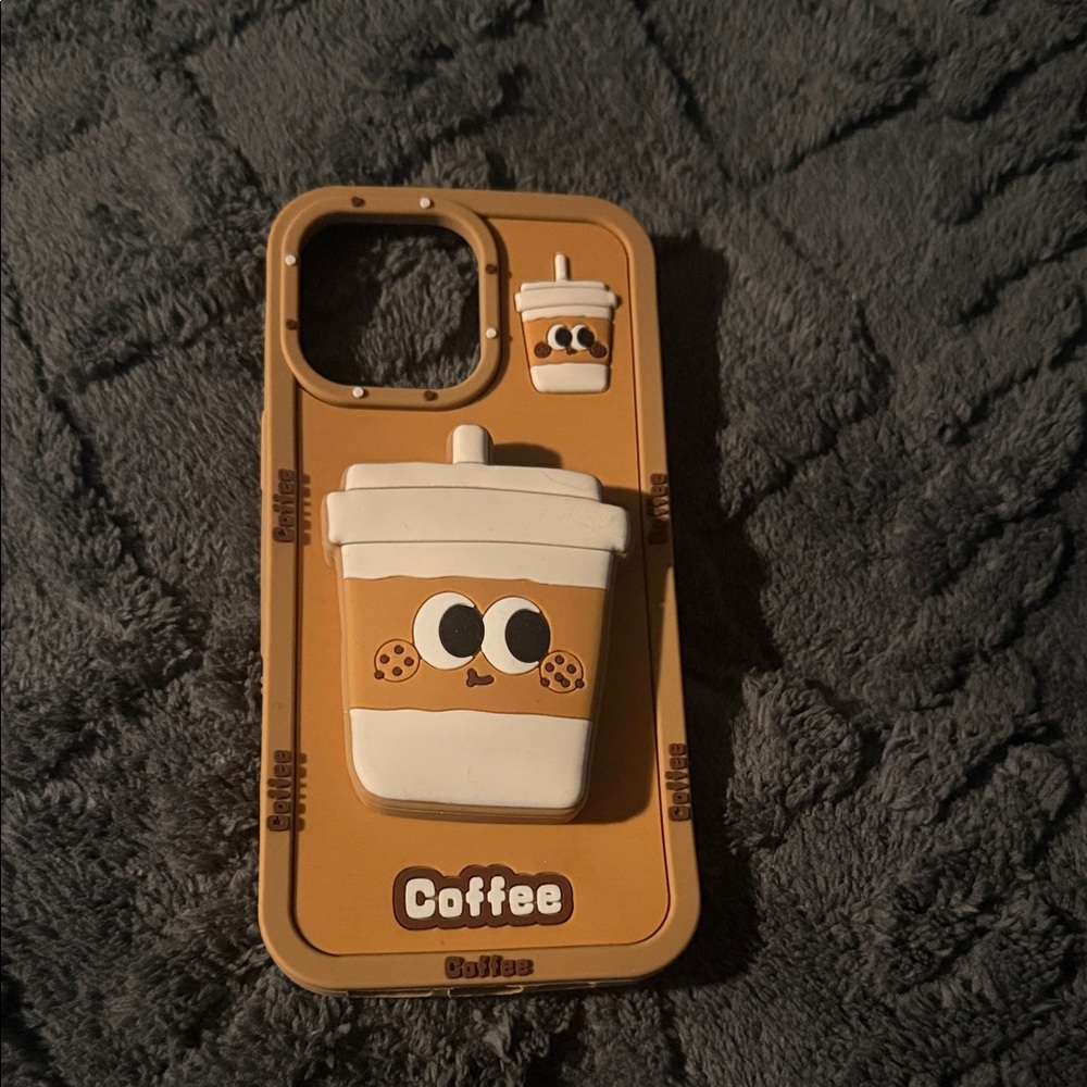 Cute Coffee Themed Phone Case - Tan